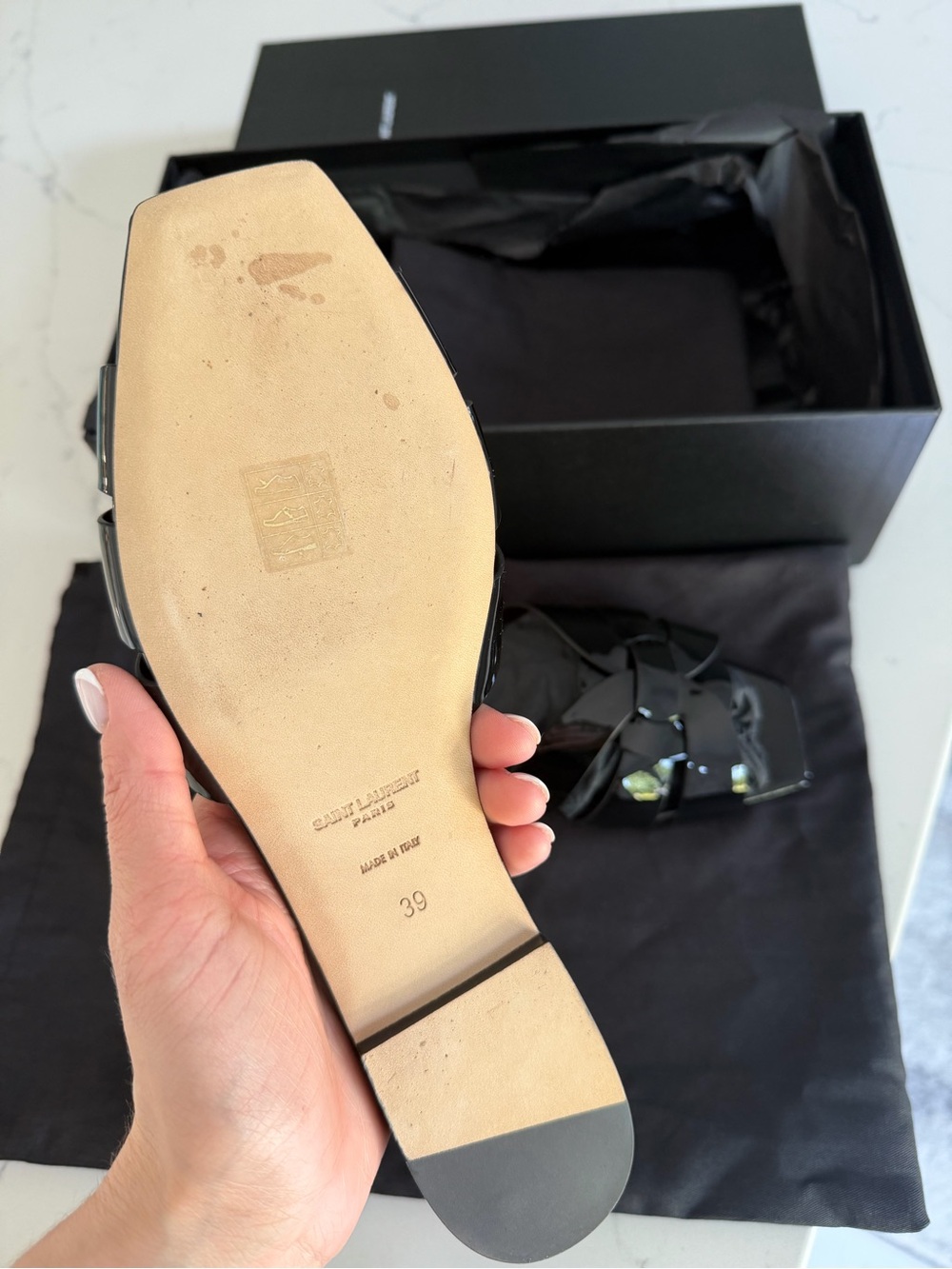YSL Black Patent Leather Tribute Mules - Picture 5 of 10